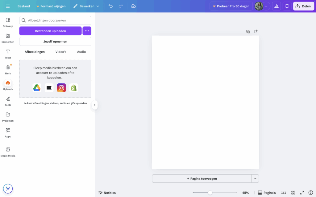 Canva afbeeldingen uploaden