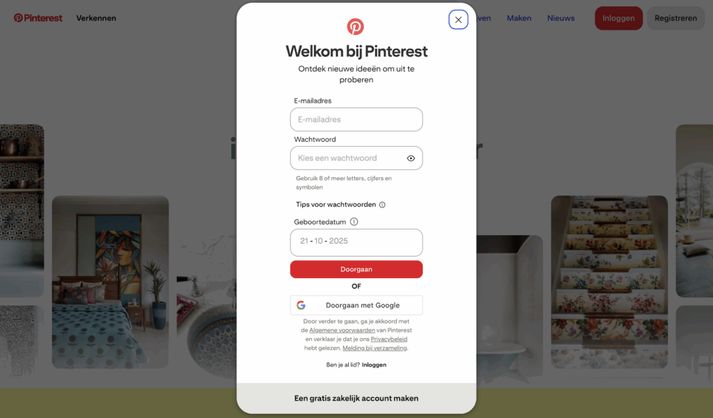 Pinterest account aanmaken